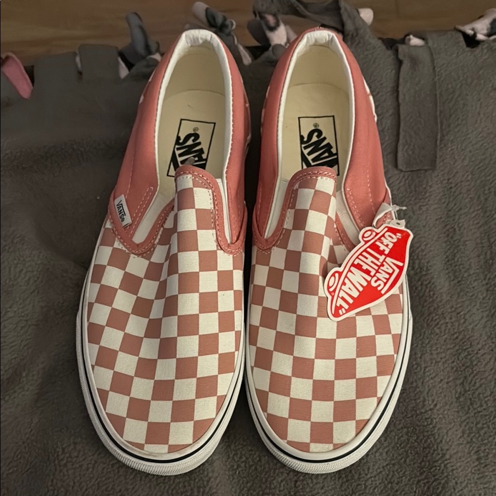 Vans Pink and White Checkered Slip-On Sneakers NWT